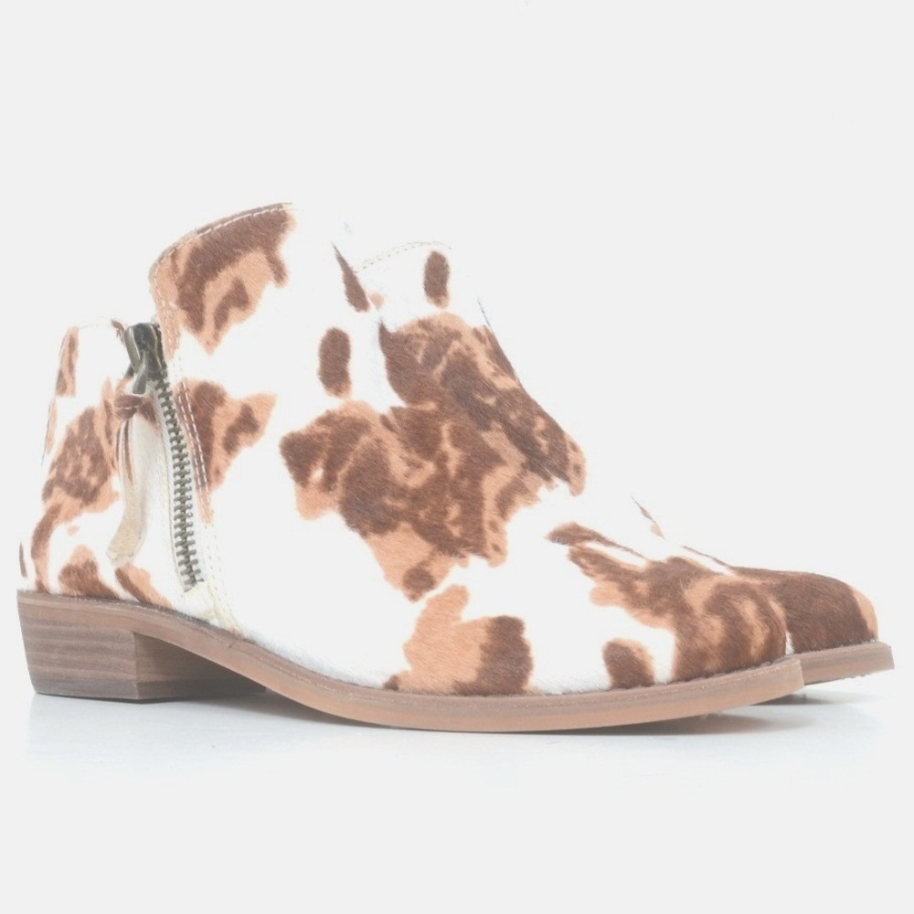 Gianni Bini GB Womens 9 Calf Hair Brown White Double Zip Bootie Western Festival
